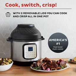 Instant Pot Duo Crisp and Air Fryer 8-quart Multi-Use Pressure Cooker with text Cook, Switch, crisp